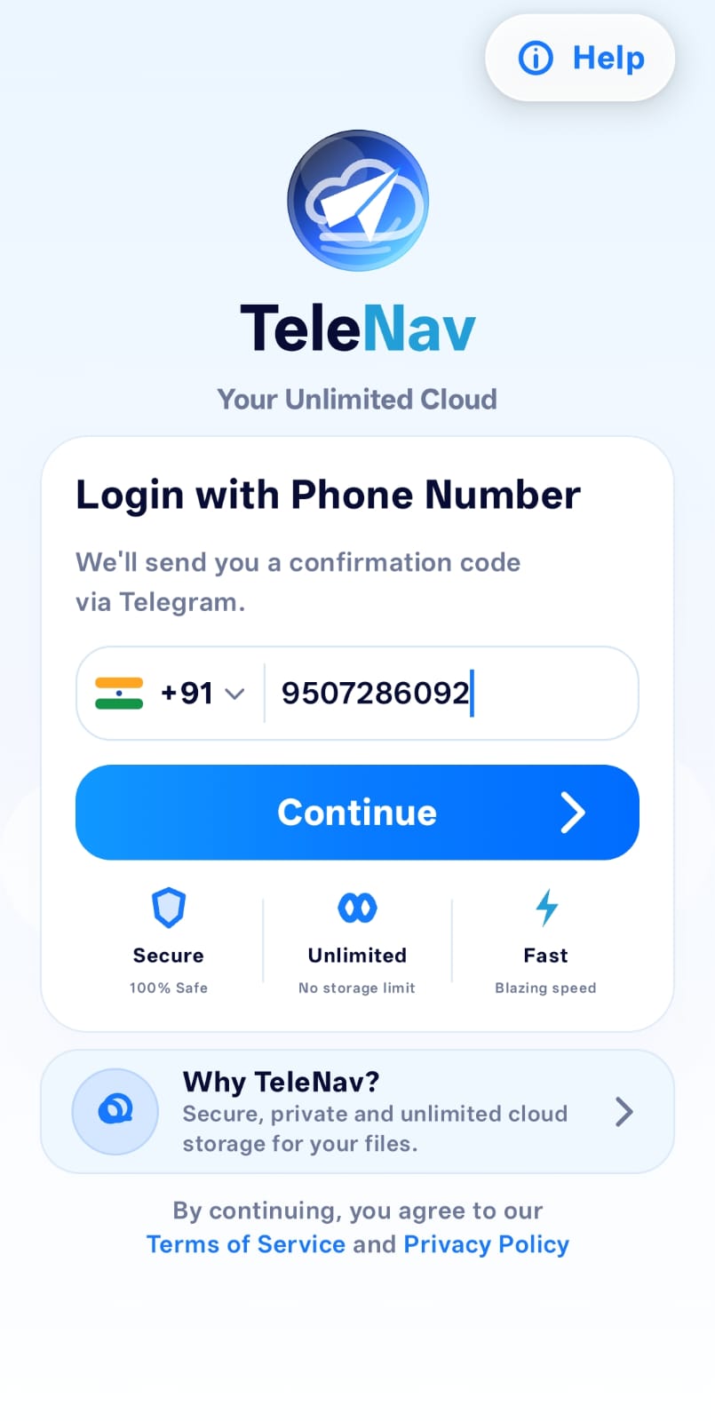 Phone number login with number entered