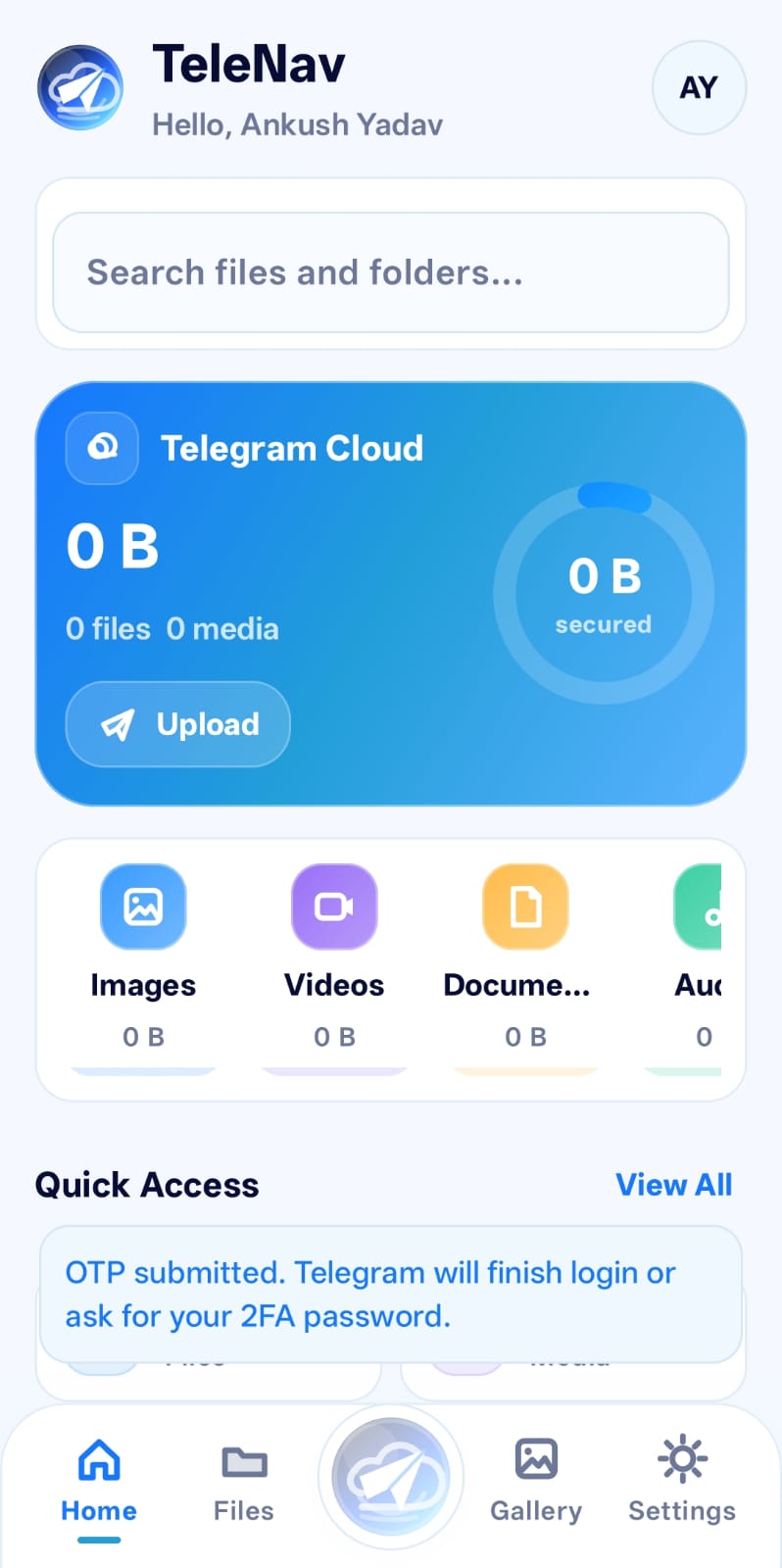 TeleNav home dashboard after setup